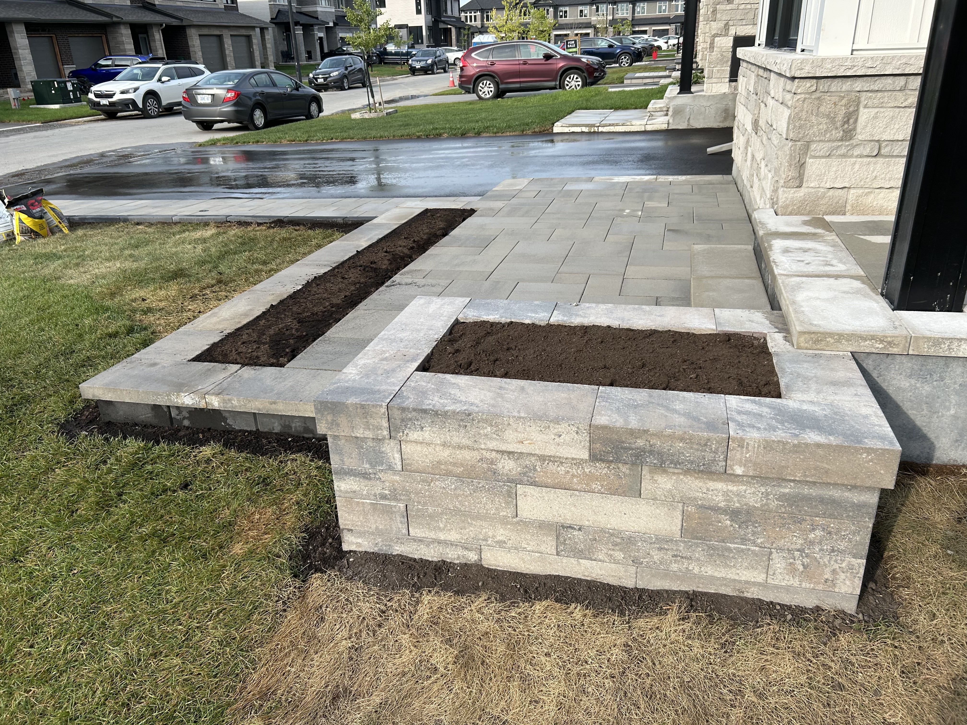 Front porch steps stone cap interlock base