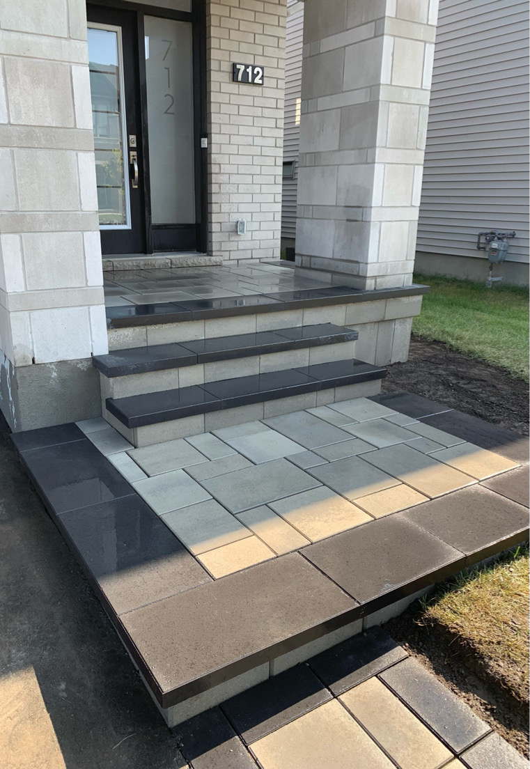 Front entrance stairs dark tread caps